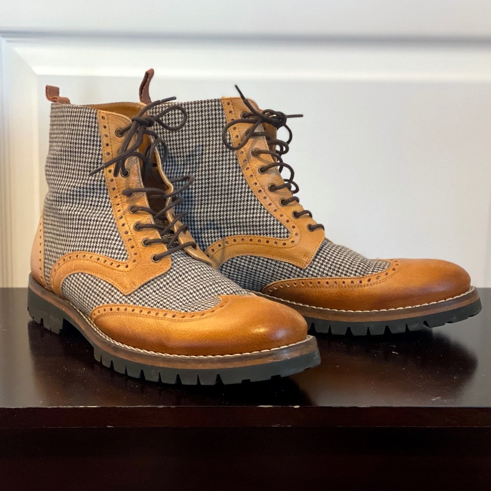 TAFT - Mens Leather & Houndstooth Boots